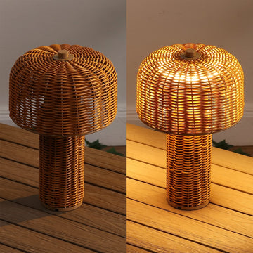 Mia 10" Modern Scandinavian Indoor/Outdoor Faux Wicker Rechargeable/Cordless Dimmable Integrated LED Table Lamp, Set of 2